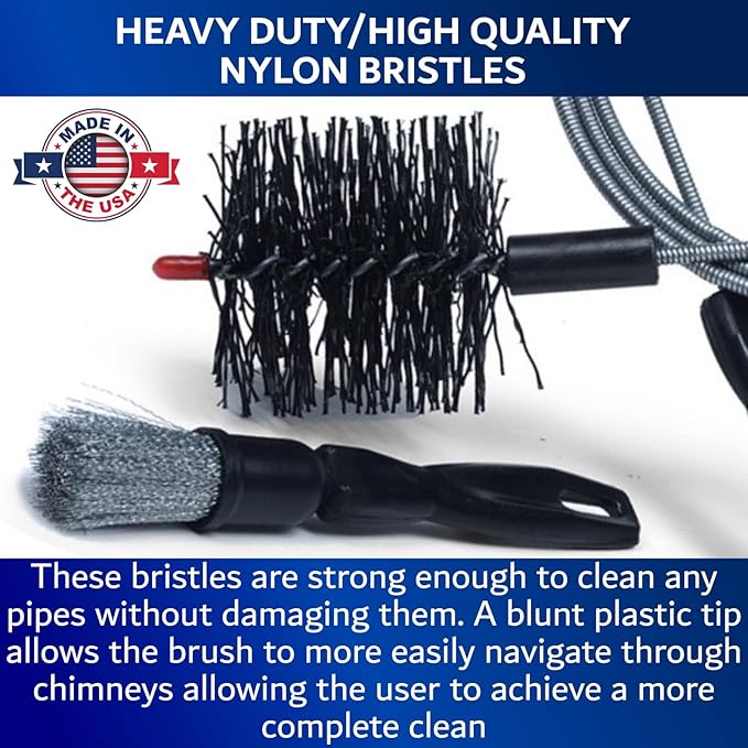 Pellet Stove & Dryer Vent Cleaner Kit – 4 inch Head and 10 ft Long Steel Flexible Brush for Fireplace Chimney, Ash, Lint & Soot Buildup Removal - Pellet Stove Cleaning Kit by FryOilSaver B67-4