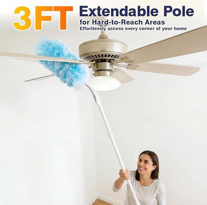 Heavy Duty Duster Refills for Swiffer Duster, Multisurface 360 Dusters with 3ft Extendable Handle and 1 Short Handle, 5X Microfiber Duster Disposable for Dusting Furniture Blinds Fans Walls (60 Count)