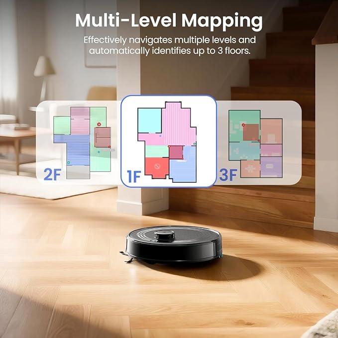 Lefant Robot Vacuum and Mop Combo,75-Days Self-Emptying,7000Pa Powerful Scution,Multi-Floor Mapping, No-Go Zones,140 Min Runtime,2.4G/5G WiFi/Alexa/APP/iWatch, M2 Plus Black