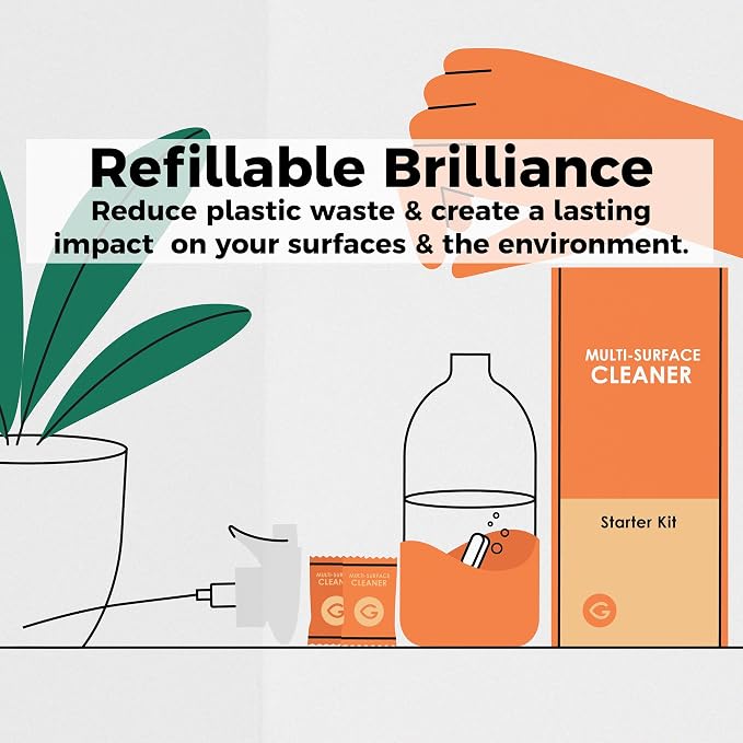 Eco Multi-Surface Cleaner Refill Tablets 12-Pack – Plastic-Free, Plant-Based, Non-Toxic – Just Add Water – Replaces 12 Plastic Spray Bottles – Orange Scent