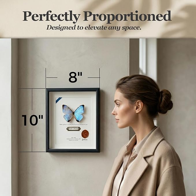 ArsVenciik Real Framed Butterfly Specimen - Preserved Morpho sulkowskyi (Pearl Morpho) Taxidermy - Iridescent Mother of Pearl Shadow Box - Ethereal Wall Art & Handmade Gift for Her