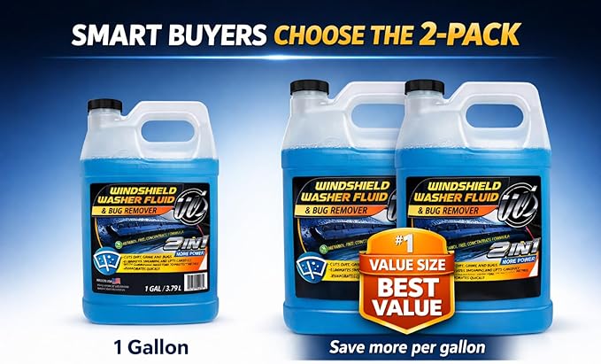UCS Windshield Washer Fluid 2-in-1 Bug Remover – Ready to Use Formula – Streak-Free Cleaning – Removes Dirt & Road Grime – 1 Gallon (128 fl oz) Methanol-Free