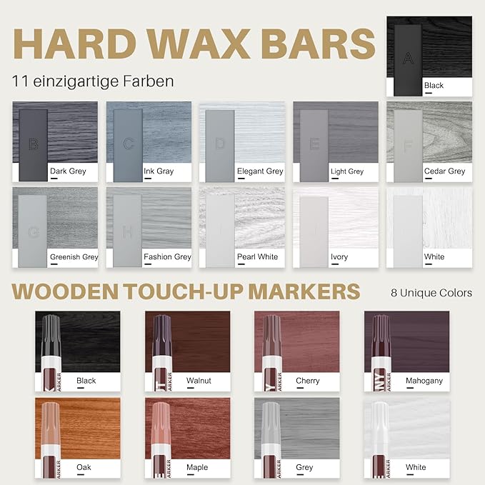 Laminate Floor Repair Kit, Floor Repair Kit with Heat Pen, 11 Colors Wax Blocks and 8 Colors Furniture Touch Up Markers, Vinyl Floor Repair Kit Restoration for Cracks, Dents, Holes, Scratches