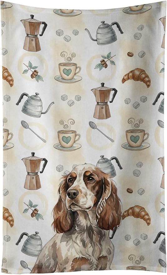 Caroline's Treasures Liver Roan English Cocker Spaniel Coffee Bar Kitchen Towel Velour Plush Front and Cotton Loop Back Machine Washable