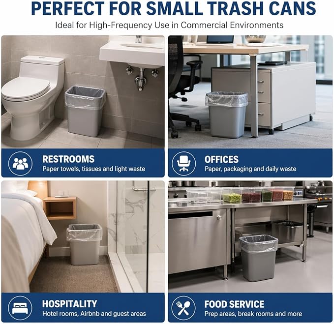 Delxo 4 Gallon Small Trash Bags, 2000 Count Bulk, 17.7 x 19.6" Clear Unscented Bathroom Trash Bags, 0.48 Mil Thick, Tear-Resistant Small Garbage Bags for Office, Commercial Use & Bathroom