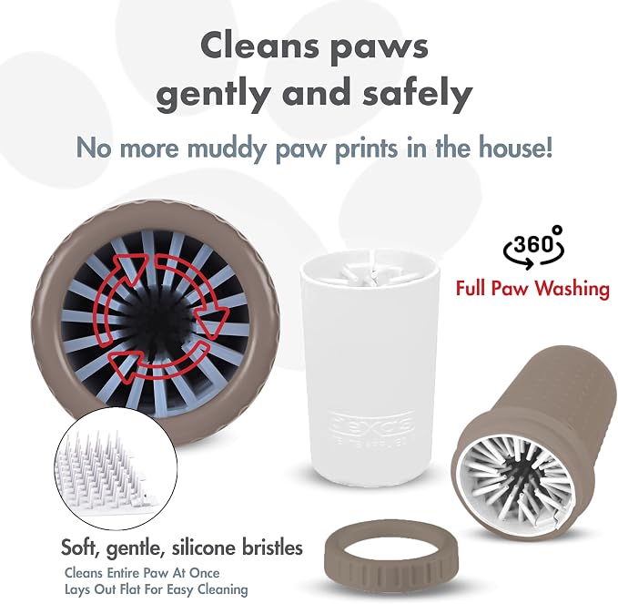 Dexas MudBuster Medium Dog Paw Cleaner, Taupe, Fits 1.5"-2.5" Wide Paws, Gentle Silicone Bristles for Quick, Easy Cleaning