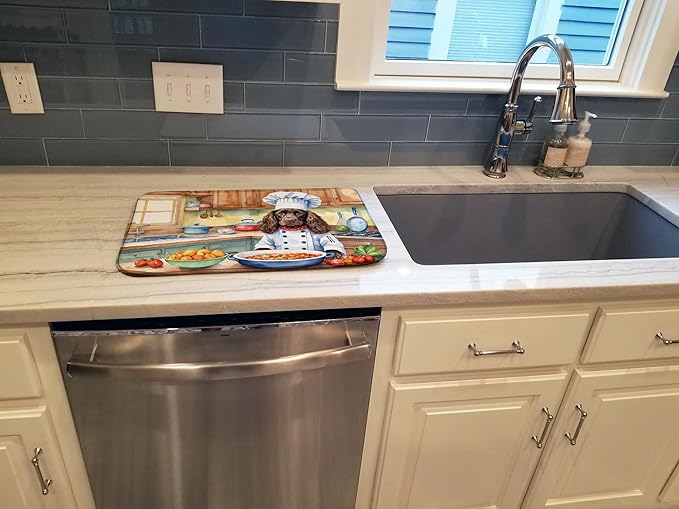Caroline's Treasures DAC6220DDM Boykin Spaniel The Chef Dish Drying Mat Absorbent Dish Drying Mat Pad for Kitchen Counter Dish Drainer Mat for Countertop, 14 x 21", Multicolor