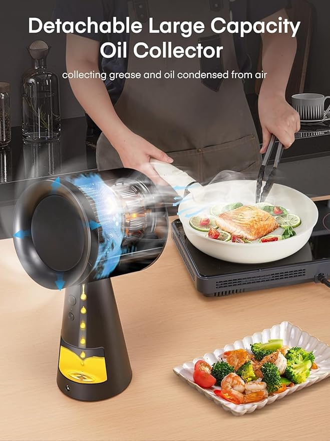 FOHERE Portable Range Hood, Powerful 3-Speed Suction Desktop Compact Range Hood, Detachable Aluminum Carbon Filter, Desktop Kitchen Exhaust Fan with Large Oil Collection Cup