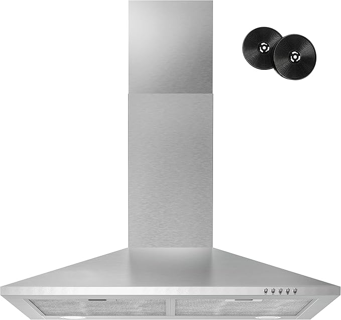 FIREGAS Range Hood 30 inch, Wall Mount Range Hood with LED Lights, 3-Speed Exhaust Fan, Ducted/Ductless Convertible, Aluminum Mesh Filters, Button Controls, Stainless Steel Kitchen Vent Hood
