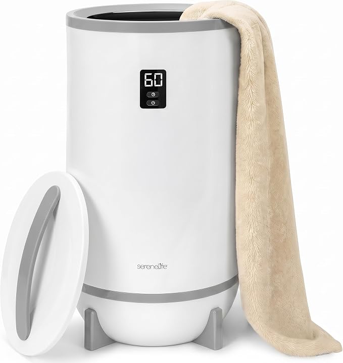 SereneLife Towel Warmer & Blanket Warmer, Single Touch Hot Towel Warmer with LED Ring, Timer, Auto Shut Off, 21.5" Bathroom Towel Warmer with 20L Capacity Fits 2 Towels, Includes 2 Fragrance Discs