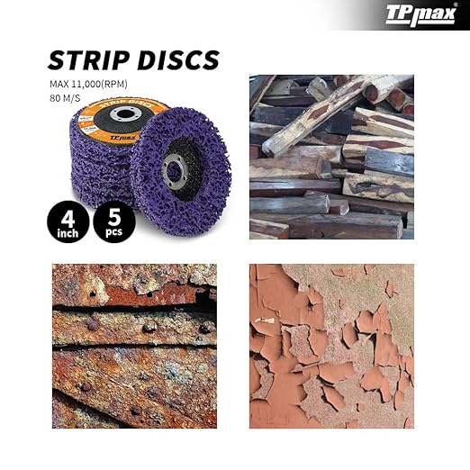 TPmax 4 inch Stripping Discs Rust Remover Discs Remove Paint and Oxidation 5/8 inch Arbor Clean Discs Poly Strip Disc Angle Grinding Wheel - 5 Pack(Purple)