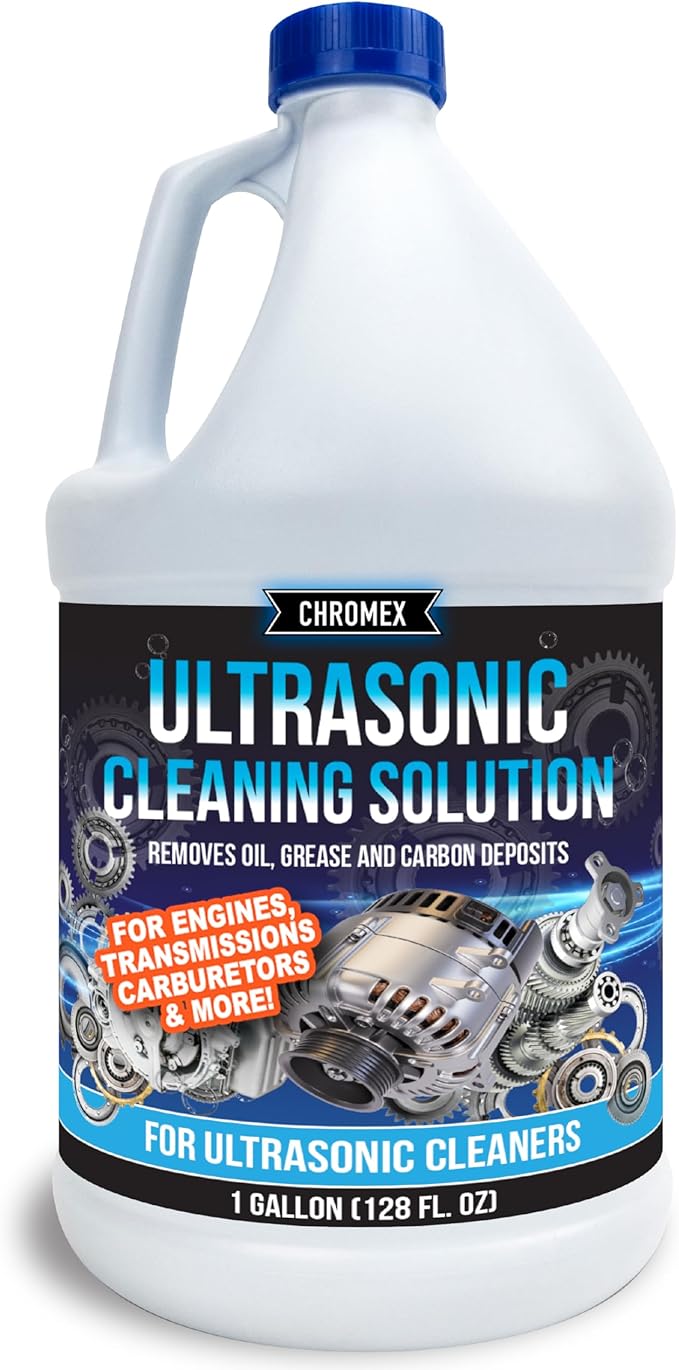 Chromex Ultrasonic Carburetor & Engine Parts Cleaning Solution - Concentrated Degreaser for Aluminum, Brass & Steel - 1 Gallon