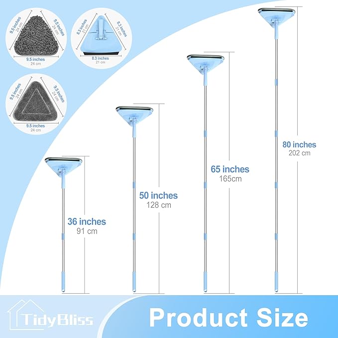 Wall Cleaner Mop with 80” Long Handle, 360° Swivel Ceiling Duster Scrubber with Collapsible Head, Baseboard Cleaning Tool with 4 Chenille and 2 Microfiber Pads for Windows Floor (Blue)