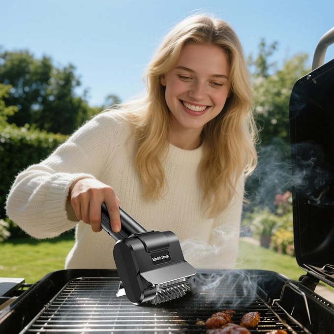 Electric Grill Brush, Heavy-Duty Cordless BBQ Brush with Stainless Steel Bristles, 2000mAh Rechargeable Battery, 1100RPM Motorized Grill Cleaner for Grates, Griddles and Smoker