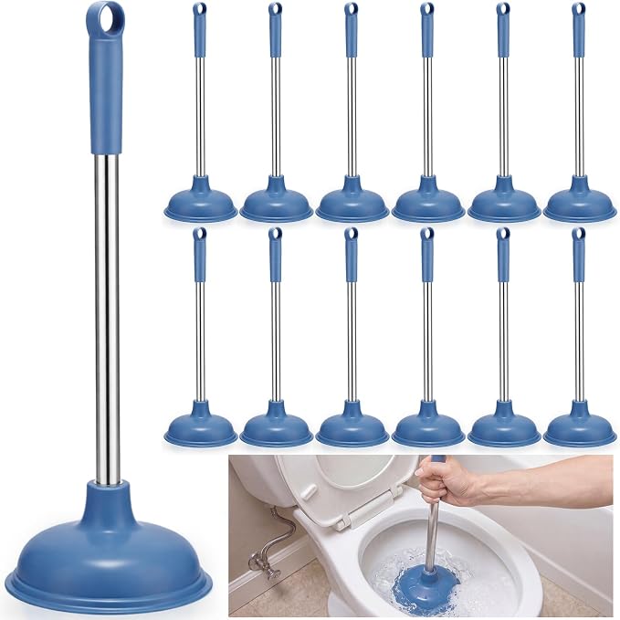 Reallnaive 12 Pcs Bulk Toilet Plunger for Bathroom Double Thrust Force, Heavy Duty Rubber Cup Commercial Plunger for Drain Clog Toilets Drains Kitchens(Classic)