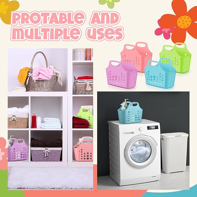 Nuogo 20 Pack Plastic Baskets with Handles Portable Shower Caddy Storage Baskets Assorted Multicolor Reusable Caddy tote Organizer Bin for Bathroom Dorm Communal Showers Kitchen, 10.6" x 6" x 10"
