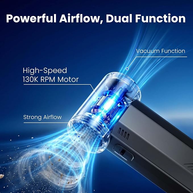 Antarctic Star 130000 RPM Electric Air Duster, Portable Turbo Blower with Stepless Airflow Adjustment and Vacuum Cleaning Kit for Computer, Keyboard, Car Interior & Outdoor Use, Grey
