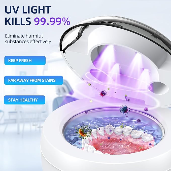 EcoBasic Retainer Cleaner, 45kHz Ultrasonic Retainer Cleaner Machine with 200ML Capacity & 4 Modes for Dentures, Aligners, Mouthguards, Retainers, Jewelry and Denture Appliances, White