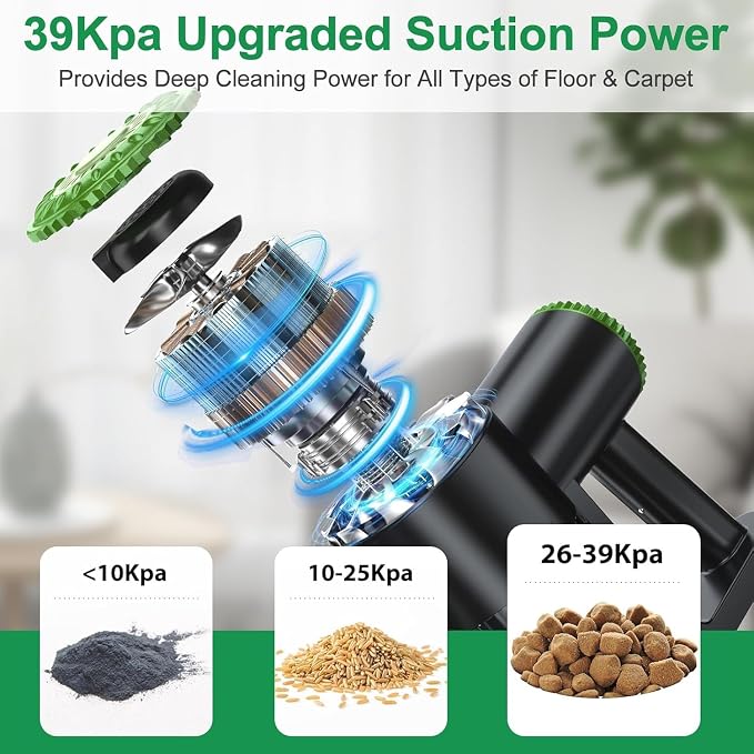 PRETTYCARELIFE 6-in-1 Cordless Vacuum Cleaner,Stick Vacuum with 180° Bendable Wand,High Power/Powerful Suction/Long Runtime,Self-Standing Wireless Vacuum for Hardwood Floor (Green)