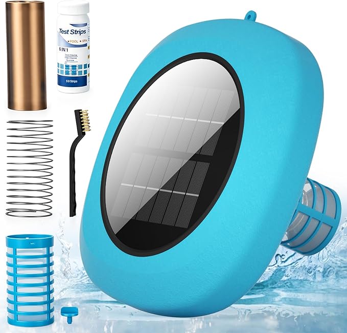 Solar Pool Ionizer, Upgraded Floating Ionizer for Pool with 1LB Heavy-Duty Copper Rod & Double-Sealed Housing, Pool Cleaner for Above/In-Ground Pools, Spas, Hot Tubs Up to 45,000 Gallons