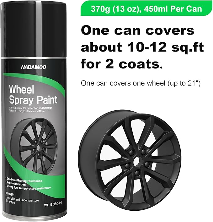 NADAMOO Aluminium Wheel Spray Paint, Aerosol Car Rim Paint for Recolor and Protection, Matte Black, 2 Can, 13 Oz Per Can