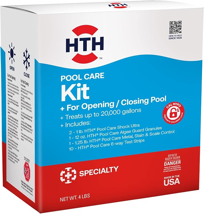 HTH 91022 Swimming Pool Care Kit, Opening and Closing Supplies with HTH 52030 Swimming Pool Care Shock, Cal Hypo Formula, Pack of 6