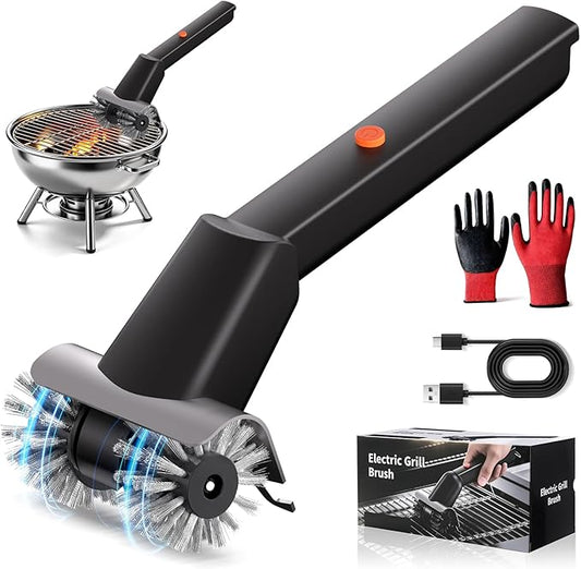 Rechargeable Electric BBQ Grill Brush, 2600mAh Battery, 2-Speed Power, LED Light, 100 Mins Long Runtime, 304 Stainless Steel Heat Resistant Grill Cleaner for Outdoor Camping & Grilling