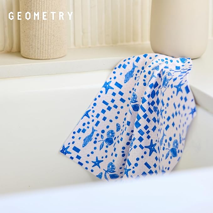 GEOMETRY Kitchen Dish Cloths - Spring & Summer Collection - Premium Dishcloths with Geoweave - Absorbent & Fast Drying Kitchen Towels - Daisy Sky, 10" x 10" - 3-Pack