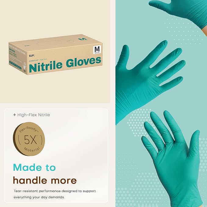 SUP Nitrile Exam Gloves, Powder-Free Latex-Free Food Safe Cooking Cleaning laboratory Disposable Medical Glove, Teal 1000 Ct