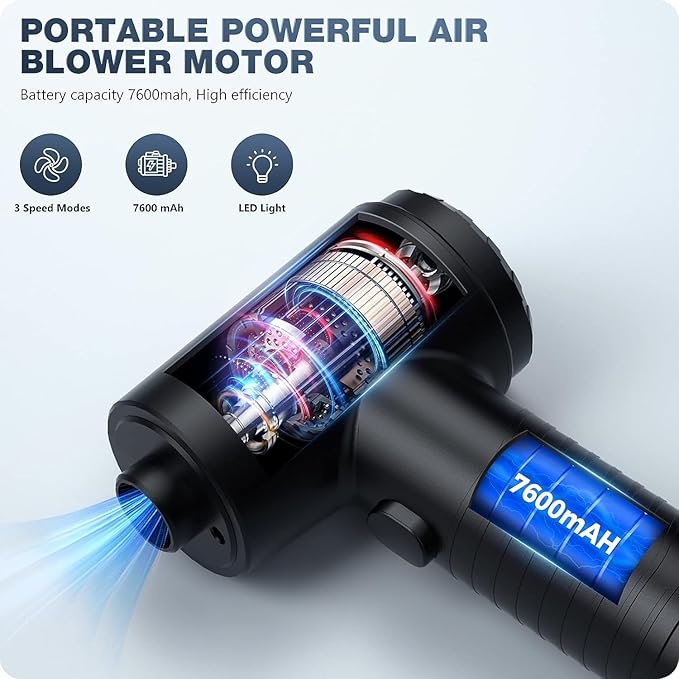 Compressed Air Duster, BIRKINHOME Electric Air Duster w/LED Light, Keyboard Cleaner for Office, Replacement Compressed Air Can, Rechargeable Air Blower for for Computer, PC, Air Conditioner Filter