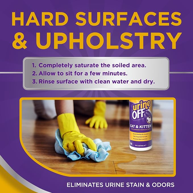 Urine Off Kitten & Cat Pet Stain Remover | Freshly Scented Carpet Cleaner | Bio Enzymatic Stain & Urine Odor Eliminator | Pet Safe Cleaner | 32 oz.