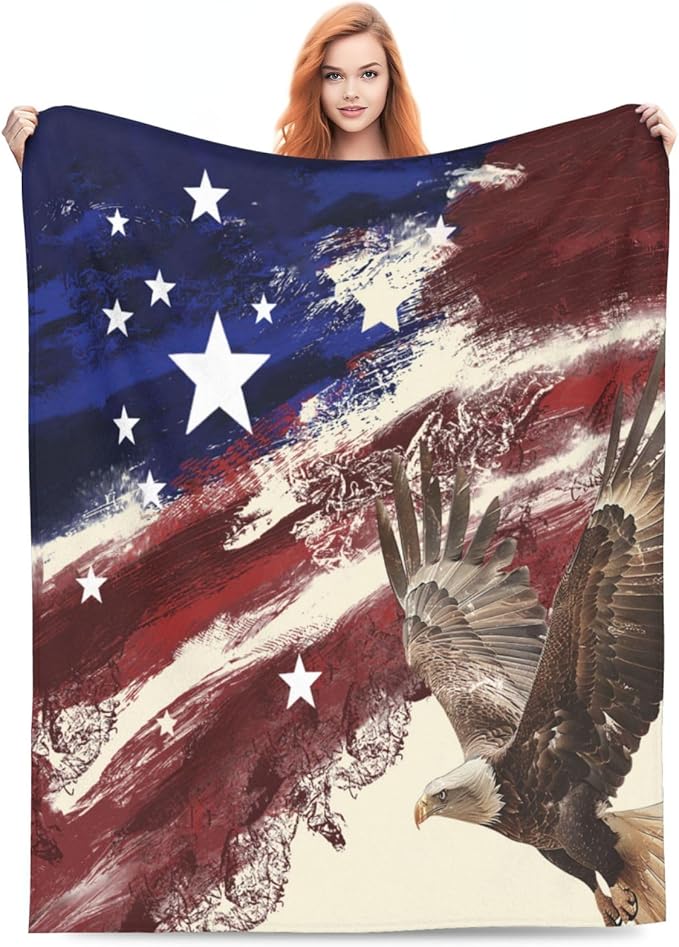 American Eagle Flag Blanket Gifts Bald Eagle Decor Throw Blanket Comfy Plush Flannel Fleece Warm Soft Fluffy Fuzzy Lightweight Blanket for Girls Boys Women Men Teens for Bed Sofa Couch 60"X80"