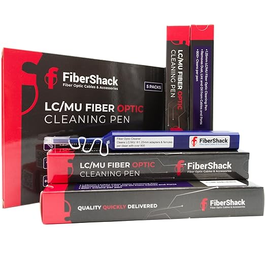 Fibershack - 1.25mm LC Fiber Cleaner Pen - 5 Pack - LC Fiber Optic Cleaning Pen with Dual Action Connector Cleaner & Endface Cleaning Action. Includes Dust Caps