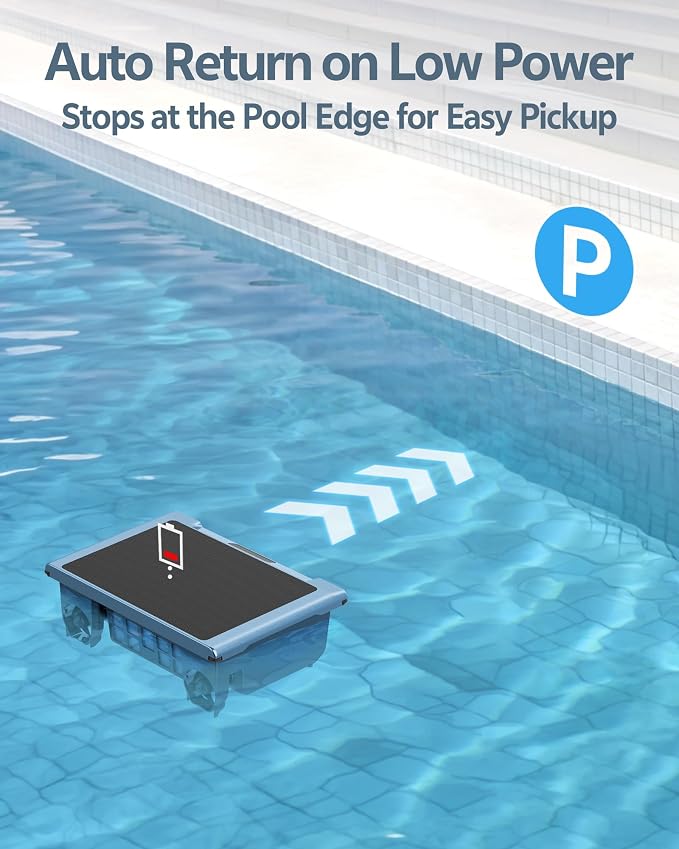 T1B Solar Powered Pool Skimmer Robot, Automatic Robotic Pool Surface Skimmer Cleaner with 24/7 Cleaning, Dual Charging Modes, Auto-Dock, Inground & Above-Ground Pools