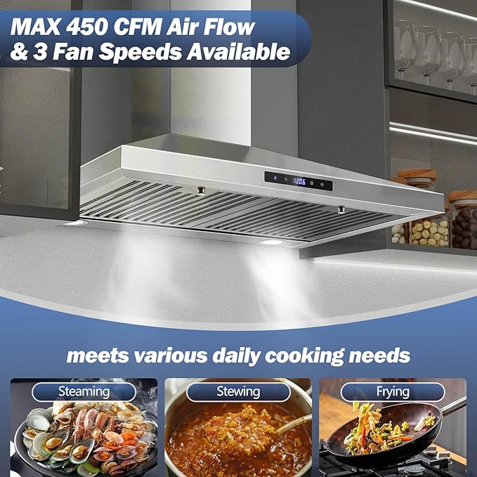 SNDOAS Range Hood 30 inches,Stainless Steel Wall Mount Range Hood,Vent Hood 30 inch w/Touch Control,Ducted/Ductless Convertible,Chimney-Style Over Stove Vent Hood,Kitchen Hood,Baffle Filters