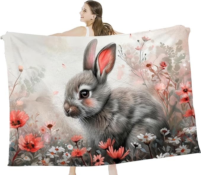 Tijuboni Rabbit Bunny Throw Blanket Rabbit Gifts for Girls Boys Women Men Kids Adults Soft Flannel Fleece Blanket for Couch Sofa Bed Home Decor 60"x80"