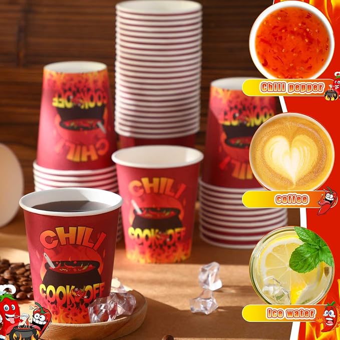 Ziliny 200 Pcs Chili Cook off Party Decorations Disposable Chili Cook off Paper Tasting Cups Food Sample Bowls for Mexican Party Supplies(Classic,9 oz)