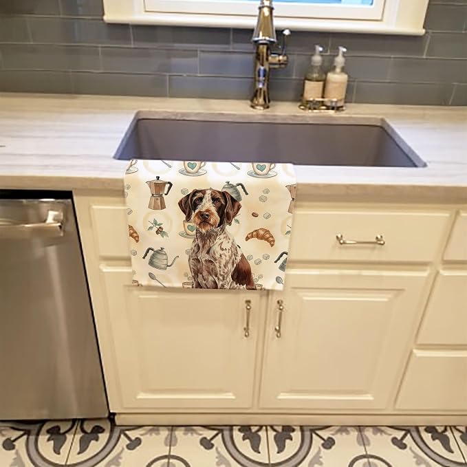 Caroline's Treasures Roan German Wirehaired Pointer Coffee Bar Kitchen Towel Velour Plush Front and Cotton Loop Back Machine Washable