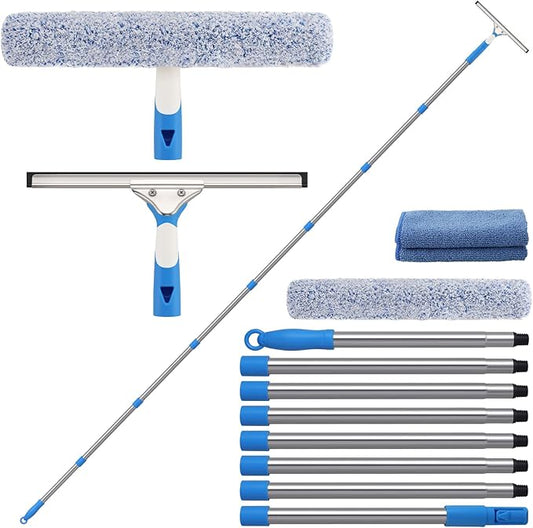 Mitclear 10 Feet Professional Squeegee Window Cleaner Tool with Extension Pole, Car Windshield Cleaning Kit with Long Handle, Window Washing Equipment for Indoor Outdoor Windows & Car Glass