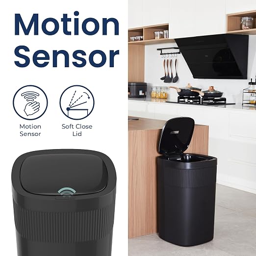 Ninestars Touch Tap & Motion Sensor Trash Can for Kitchen and Bedroom, 13 Gal 50L High-Grade ABS Body (Rectangular, Black)