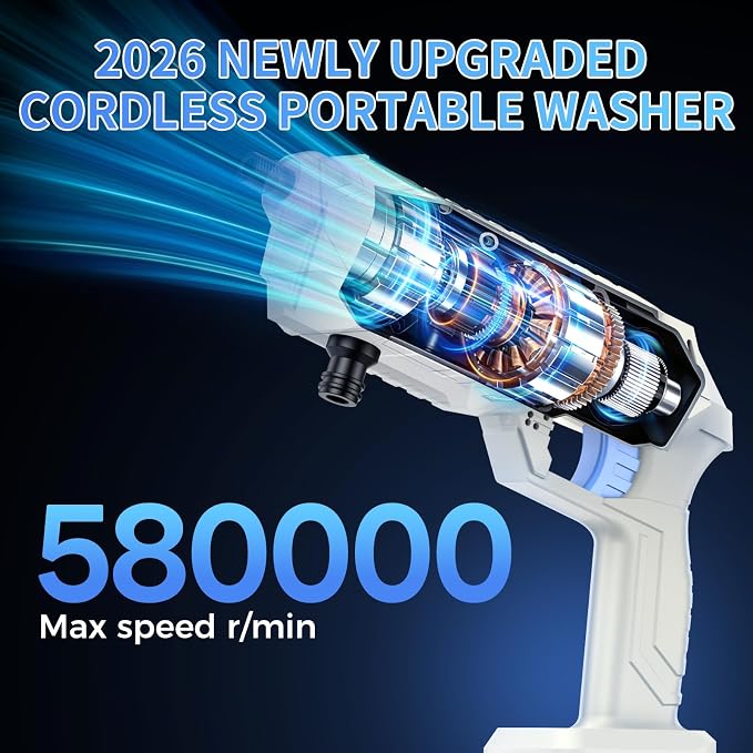 Cordless Wash Machine, Electric Car Washer with 21V Battery×2 & Charger, Portable Handheld Washer with 6-in-1 Nozzle & Foam Cannon for Home