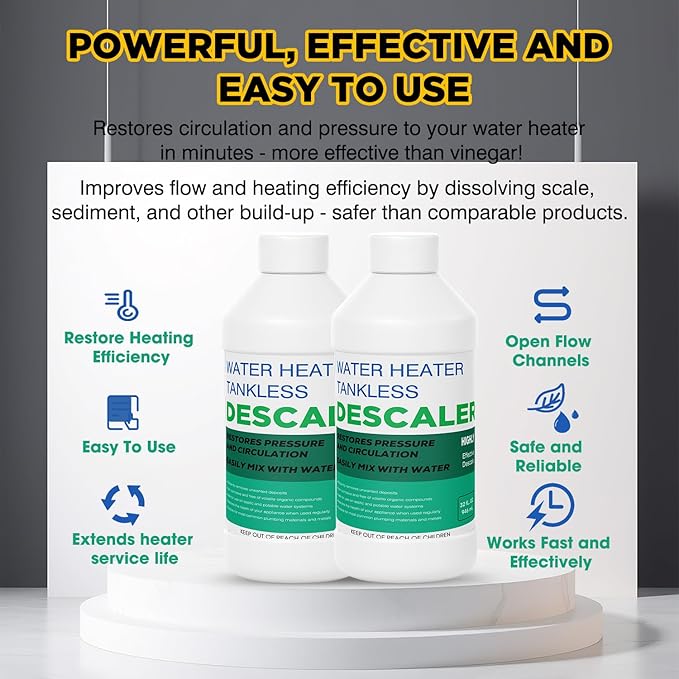 2 Pack Tankless Water Heater Descaler - Quart (64 oz) Premium Tankless Water Heater Systems, Highly Effective Descaler Restores Heating Efficiency, Easy Use
