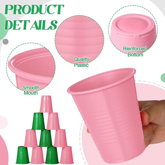 Funnymoom 200 Pcs Pink and Green Disposable Plastic Cups 12 oz Sorority Party Beverage Cups for Witch and Princess Themed Watermelon Flamingo Party Supplies