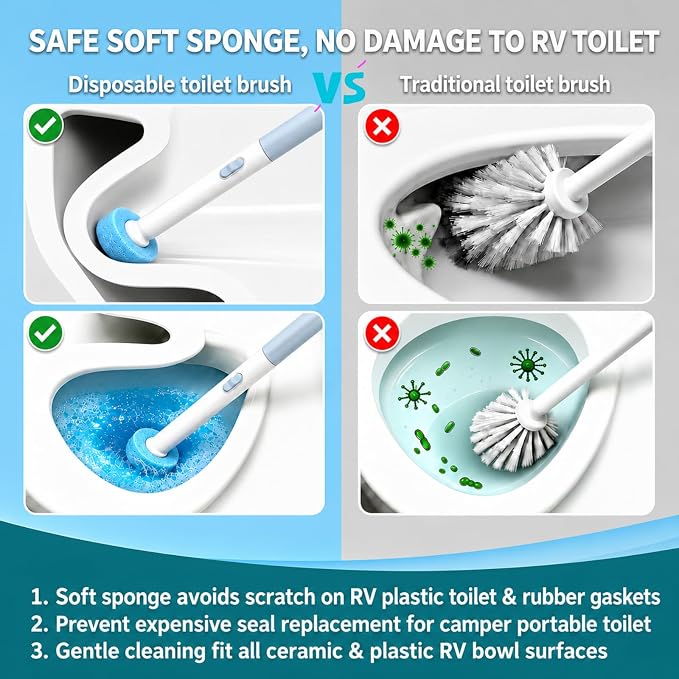 RV Toilet Brush & Holder, Wall Mount Toilet Cleaner with 56 Cleaner Refills | Hands-Free Toilet Bowl Wand Kit for RV Camper & Small Bathroom