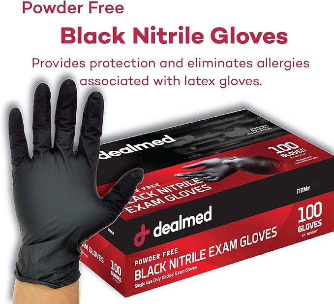 Dealmed Black Nitrile Exam Gloves – Disposable Multi-Purpose Use Medical Gloves Use for First Aid and Medical Facilities