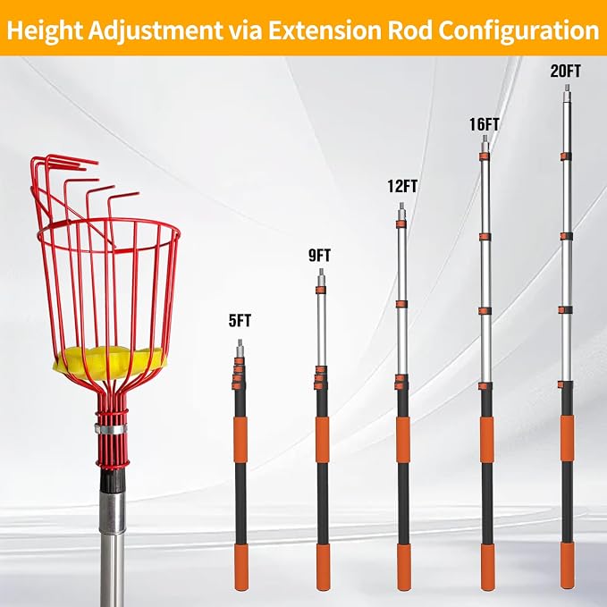 WIN&YING 26FT Reach Fruit Picker Pole, Telescopic Picking Pole with Gentle Grip Claw & Collapsible Basket, Adjustable Apple Picker Pole Tool for Avocado Orange Lemon Pear Mango