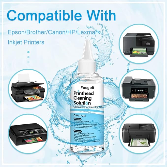 Printhead Cleaning Kits Inkjet Printers, Printer Cleaning Kit for Epson Ecotank Printers, Printer Cleaner Kit for HP, Inkjet Printers Head Cleaning Solution for Canon Pixma Print Head Liquid Nozzles