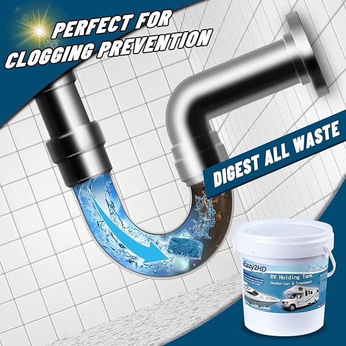 Eazy2hD RV Toilet Treatment Holding Tank Deodorizer for RV Black Tank Chemicals Breaking Down for Camper Portable Porta Potty (50 Count Blue)