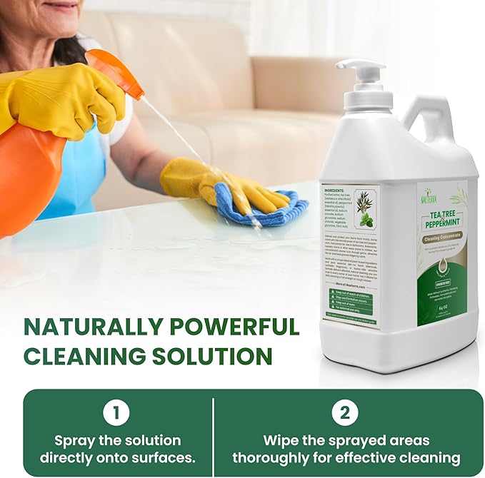 Naeterra- Refreshingly Clean | Tea Tree & Peppermint Cleaning Concentrate | Multi-Purpose Household Cleaner | Non-Toxic | Natural Ingredients | Versatile Use | Eliminates Odors | Eco-Friendly | 64 oz
