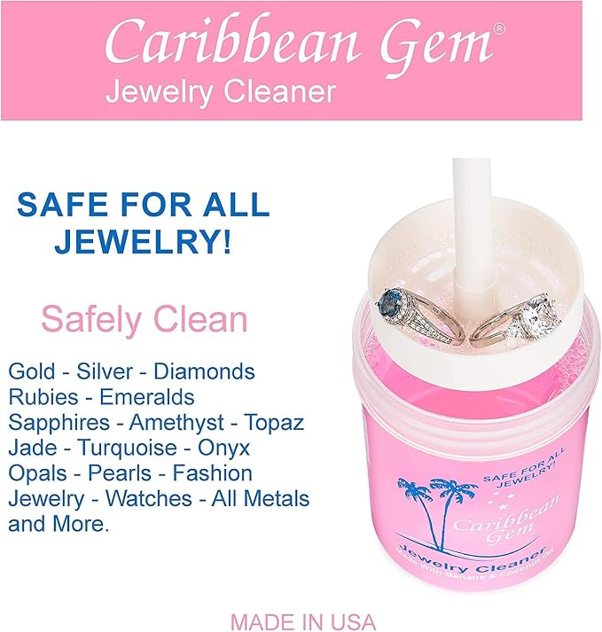 Caribbean Gem Jewelry Cleaner 16oz & 8oz, Basket, Brush, Polishing Cream & Polishing Cloth - Jewelry Cleaning Kit for All Gold, Silver, Diamonds, Rings, Necklaces, Gems, Precious Stones & Metals